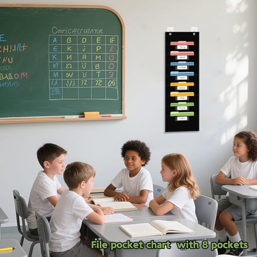 ANCOMEDO 8 Pockets File Storage Pocket Chart - Wall Organizer for Office & Classroom