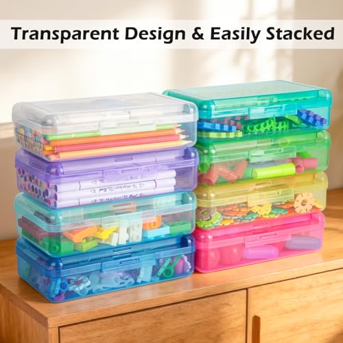 Pink Double Layer Clear Plastic Pencil Case with Stickers - YILANCOL