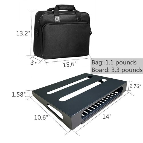 SOYAN 14" x 10.6" Guitar Pedal Board with Power Supply Cradle, Carry Bag Included (Black, SPB-14S)