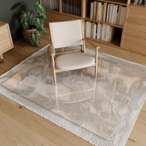Koonmi 46x55 Clear Tempered Glass Chair Mat - 0.2" Thick, Anti-Slip Pads, Works on Hardwood & Low-Pile Carpet