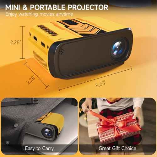 Mini Projector for iPhone, iGRR 2024 Upgrade Video Projector for Kids Gift, Cartoon, Unique Design Portable Movie Projector Compatible with TV Stick Smartphone/HDMI/USB/AV, indoor & outdoor use