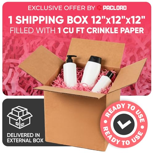 1 Cu Ft Ready To Ship Carton with Pink Crinkle Paper Filler 12x12x12"