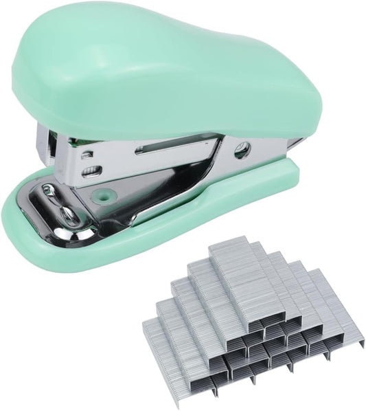 Skiennix Mini Desktop Stapler Set - 20 Sheet Capacity with Built-In Staple Remover & 750 Staples | Cute Green Office Supplies