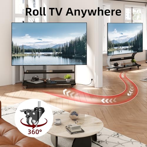BEISHI Rolling TV Cart Stand for 50-100 Inch TVs – With Outlet, Black