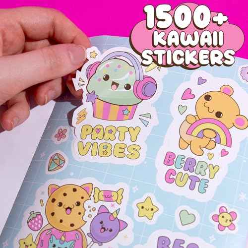 Just My Style 1500+ Cute Kawaii Stickers, 43-Page Book for Scrapbooks, Planners, Features Letter, Happy Planner, Laptop, Water Bottle Stickers for Kids Teens Adults