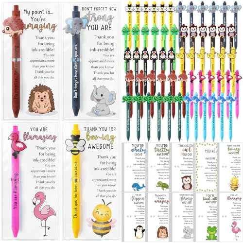 60 Sets Inspirational Ballpoint Pens Gifts Bulk Funny Animal Customer Service Pens with Positive Bookmarks Employee Appreciation Gifts for Staff Coworkers Team Office Supplies (10 Animals)