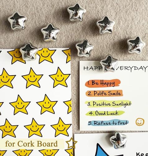 Tandarui Silver Star Push Pins for Bulletin Board - 25 Pack Thumb Tacks