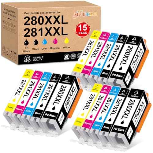 280 281 Ink XXL Compatible Replacement for Canon 280 281 Ink Cartridges Work for Canon Pixma TR8620a TR8620 TR8520 TS6320 TS702a Printers, 15 Pack for TR8620a Printer Ink PGI-280 CLI-281