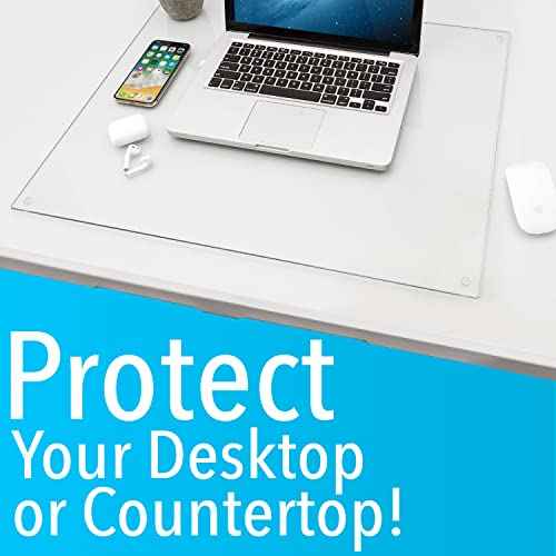 IMPRESA Clear Tempered Glass Desk Mat - 19 x 24 in, Clear - Table Protector & Desktop Mat for Office Accessories with Dry-Erase Surface & Preinstalled Rubber Feet