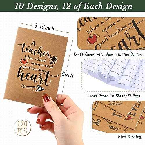 Kosiz 240 Pcs Teacher Appreciation Gifts in Bulk Thank You Kraft Notebooks Set Motivational Mini Journal Notebook Inspirational Bamboo Ballpoint Pen Gift for Teacher Nurse Christmas Thanksgiving