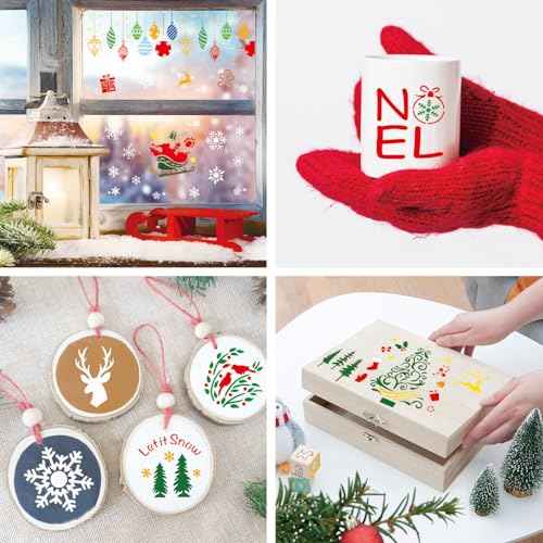 Christmas Stencils for Crafts Ornament Reusable Holiday Christmas Window Snow Stencil for Painting on Wood DIY Glass Wall Furniture Door Hanger Sign (crafts39)