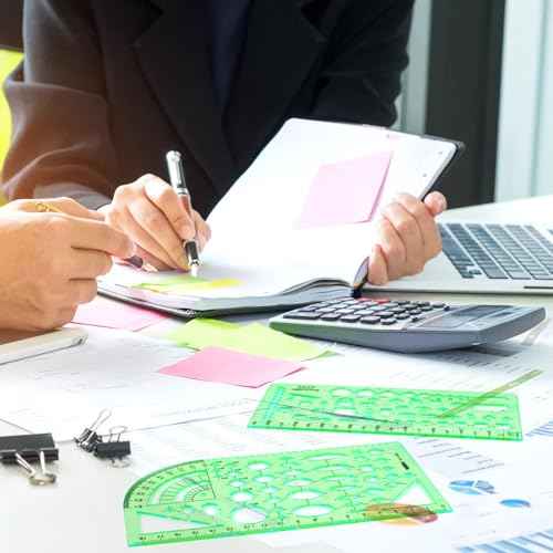 15PCS Geometric Drawings Templates,Transparent Green Plastic Ruler, Drafting Stencils Measuring Tools, Measuring Geometry Rulers for Office, Studying