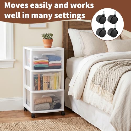 Swivel Caster Wheels for Sterilite 3-Drawer Cart (4-Pack) - Durable, Quiet, 360° Rollers
