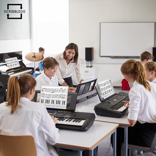 SCRIBBLEDO 10 Pack 11 x 14 Inch Piano Board Dry Erase White Boards Keyboard Double Sided Music Staff whiteboard for Kids Students, Musicians Music Class Supplies. (10 Erasers Included)
