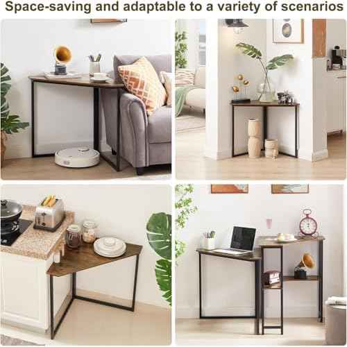 VECELO ?¬àrn¬Ör Desk, Corner Tables for Living Room for Small Space Triangle Computer Desk with Steel Frame ?¬àrn¬Ör Shelves with Metal Frame ?¬àrn¬Ör Writing Desk for Workstation Retro Brown 33.1"