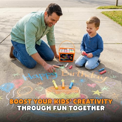 24 Pack Kids Sidewalk Chalk - 13 Bright Colors, Washable & Non-Toxic