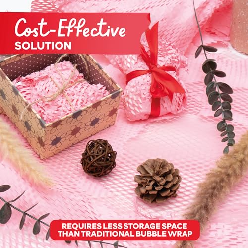 Pink Honeycomb Packing Paper for Moving 12x66 Feet - Cushion Wrap with Fragile Stickers