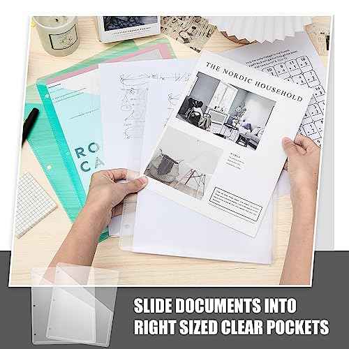 Seajan 48 Pcs Pocket Folders for 3 Ring Binder Clear Plastic Folders Sleeves with 2 Pockets 3 Hole Punch Binder Dividers Poly Slash File Jackets for Office School Document Organizer (White)