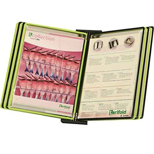Tarifold Wall Mount Reference System with 10 Double-Sided Green & Black-Framed Display Pockets - 20 Sheet Capacity - Letter-Size (WBL291)