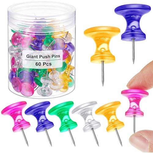 Outus 60 Pcs Giant Push Pins Large Thumb Tacks - Colorful with Case (Colorful / 60)