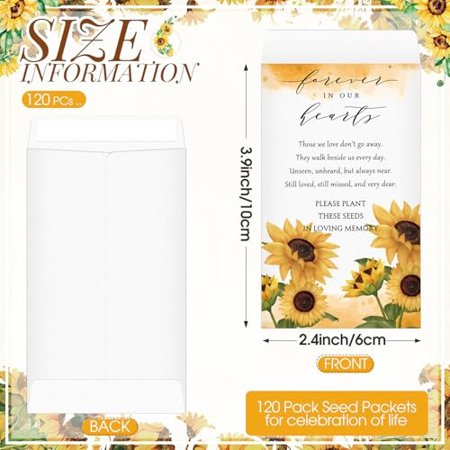 Fumete 120 Sunflower Seed Packets Memorial Favors with Self-Adhesive Envelopes