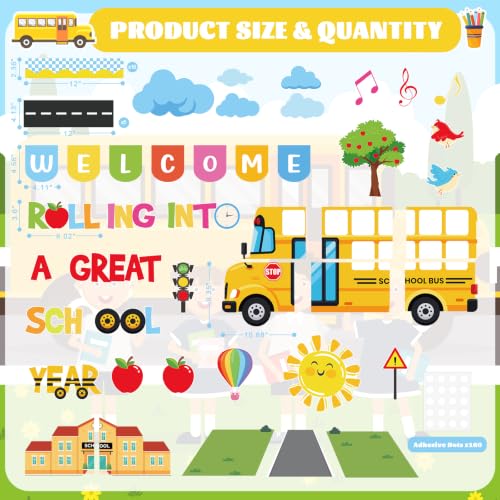 Yellow 66pcs Welcome Back to School Bulletin Board Decorations Set School Bus DIY Classroom Wall Decor PAIVSUN