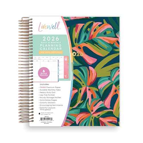 Blue Sky Livewell 2026 Daily and Monthly Planner Calendar, January 2026 - December 2026, 7" x 9", Flexible Laminated Cover, Heavy Duty Coil Binding, Colorful Premium Paper, Includes Storage Pocket, Stickers, Waimea