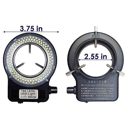 Microscope Ring Light Source 144 LED Adjustable Illuminator for Lab Stereo Microscope & Camera