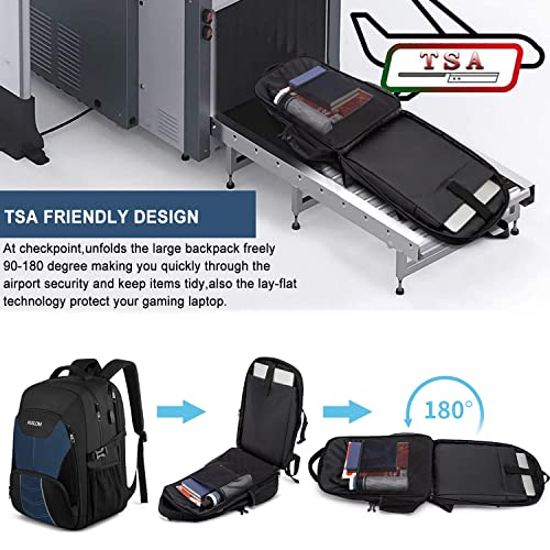PUSLOM Extra Large Travel Laptop Backpack for Men 55L,Water Resistant 18.4 inch Big Business Laptop bags with USB Charging Port,TSA Friendly Anti Theft Computer Bag for Work College,Blue