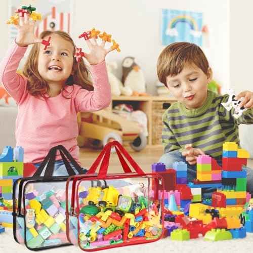 9 Packs Toy Storage Bags with Labels, Large PVC Reusable Board Game Storage Containers Clear Zipper Pouches Waterproof Travel Organizer Bags for Building Blocks, Puzzle, Kids Books, Stationery, Makeup