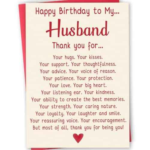 Romantic Birthday Card Gift for Husband, Unique Husband Birthday Card from Wife, Thank You Bday Card for Men