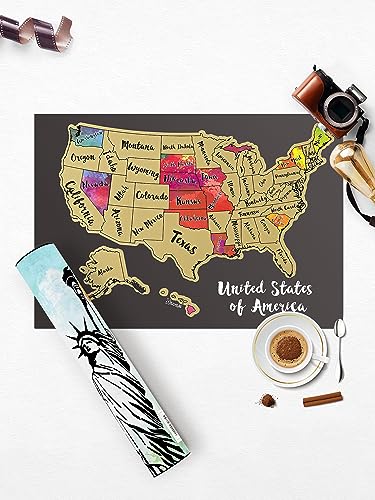 JARLINK Gray 12x17 Inches USA Map Poster - Scratch Off Travel Wall Decor