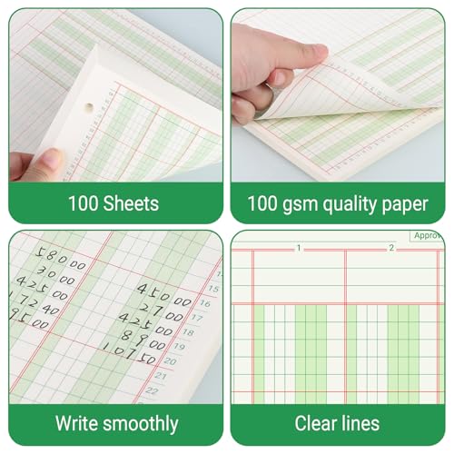 Suituts Refillable 3-Column Ledger Pad with 3-Ring Binder, Monthly Tabs, 100 Sheets