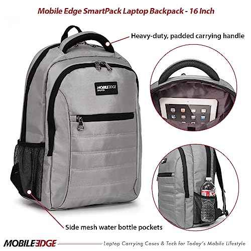 Mobile Edge SmartPack Laptop Backpack for Men and Women, Fits 16-inch Laptops, for Work, Business, Travel, Ultra Lightweight and Sleek, Silver