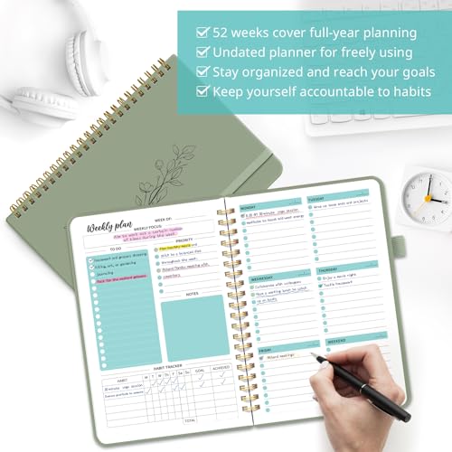 Taja Undated Weekly Planner with To Do List & Habit Tracker - A5 Green
