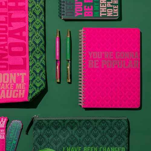 Steel Mill & Co Glitter Bomb Pen Set of 2, Wicked-Inspired Ballpoint Pens with Quotes, Sparkling Pens with Black Ink, Giftable Office Supplies (Pink and Green)