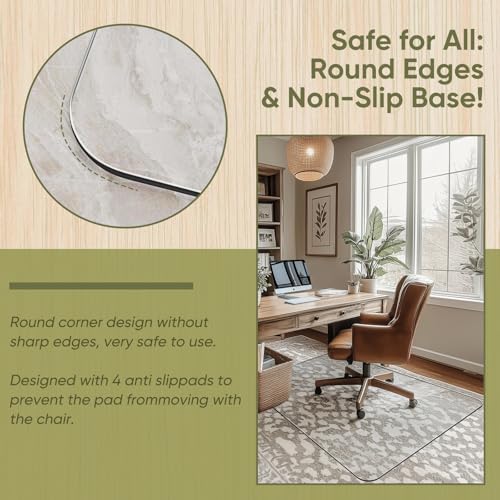 Office Chair Mat for Carpet & Hardwood, Upgraded 29" x 42" Dual Use Tempered Glass Chair Mat for Chair and Footrest Under Desk