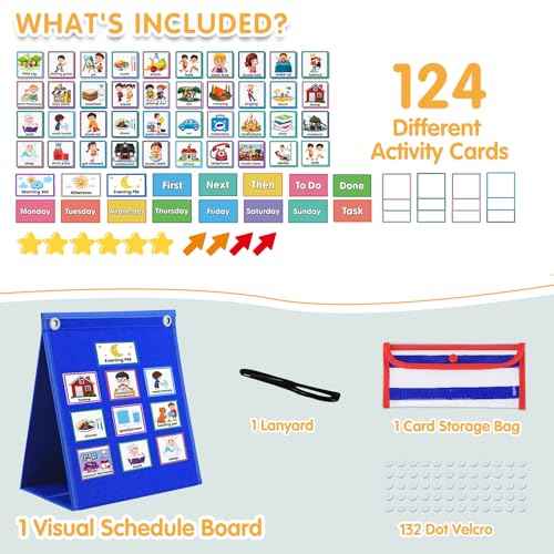Visual Schedule for Kids with Autism Chore Chart for Toddler Planning Board Daily Routine Chart Autism Learning Materials Classroom, Home Use with 124 Cards (Blue)