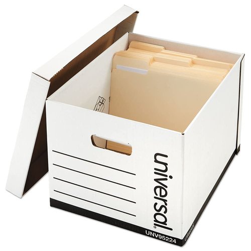 Universal 95224 Heavy-Duty Fast Assembly Lift-Off Lid Storage Box, Letter/Legal, White (Case of 12)