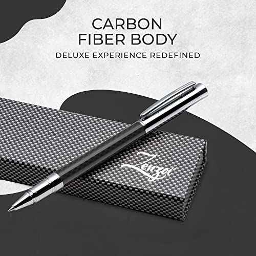 ZenZoi Carbon Fiber Executive Rollerball - Premium Writing Fine Point Gel Ink. Luxury Gift Set for Men or Women. Quality, Refillable, Working, Journaling