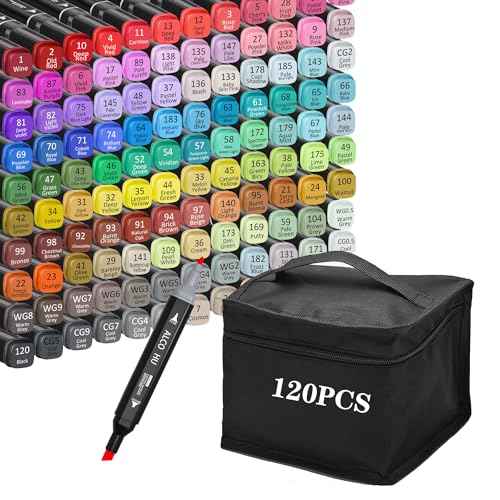 Alcohol Markers Set, 120 Colors Dual Brush Tip Permanent Art Markers for Coloring, Drawing, Sketching, Illustration & Card Making, Art Supplies Gift for Adults, Artists & Kids