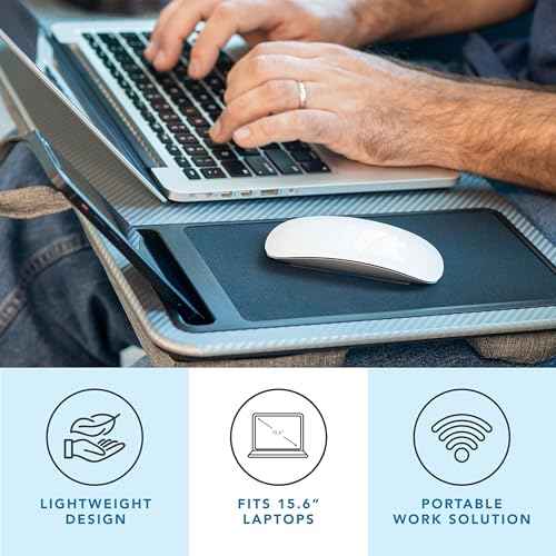 LAPGEAR Home Office Lap Desk - Left-Handed - with Mouse Pad, Device Ledge, and Phone Holder - Silver Carbon - Fits up to 15.6 Inch Laptops - Style No. 91405