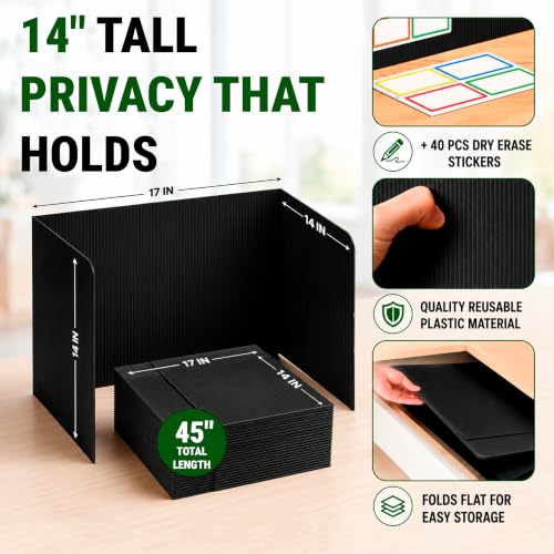 JUZARI 12 Pack Black Privacy Folders for Students Classroom Testing Dividers