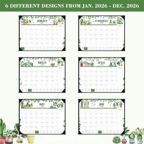 2026 Desk Calendar - 2026 Large Desk Calendar 22x17, Jan. 2026 - Dec. 2026, 2026 Large Calendar, 12 Months, Corner Protectors - Plants
