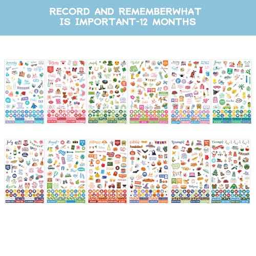 Planner Stickers - 12 Festival Theme Monthly Planner Stickers, Accessories 14 Sheet 1500+ Colourful Sticker£¬Holiday Seasonal Sticker, for Calendar Journaling, Gifts