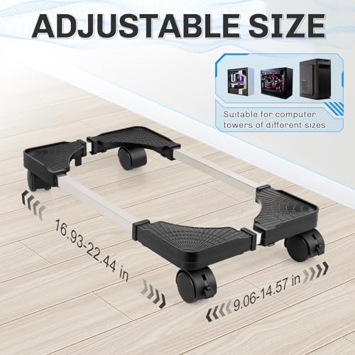 Liitrton Adjustable Black CPU Stand for Desktop Computers, Mobile Tower Holder