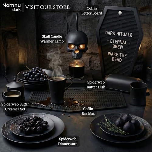 Nomnu Black Coffin Letter Board with Bat Stickers - Goth Decor, Spooky Emojis, Halloween & Witchy Vibe