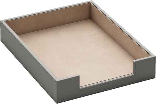 THIPOTEN Leather Letter Tray - Elegant Desk Organizer for Office Supplies & Mail | Grey Finish
