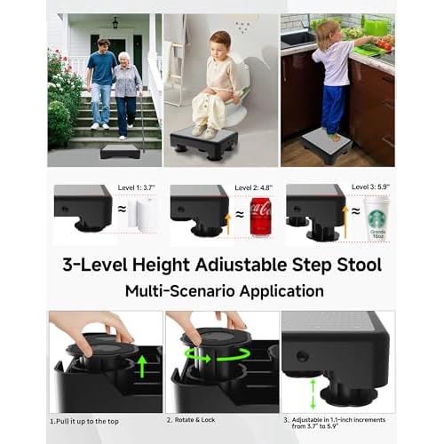 Adjustable Step Stool for Adults, Noctilucent Bed Step Stools, 600 LBS Capacity Non-Slip Safety Step Platform Indoor and Outdoor for Seniors and Kids, Wide Step Stools Elderly Assistance at Night