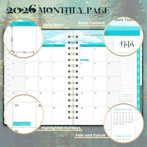 2026 Planner - 2026 Planner Weekly and Monthly, Jan 2026 - Dec 2026, 6.4" x 8.5", Hardcover Calendar Planner for 2026 with Colorful Tabs, Twin-wire Binding, Thick Paper, Back Pocket for Women & Men